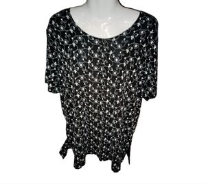 es-se plus women's 1xl black top knit cream colored floral short-sleeve